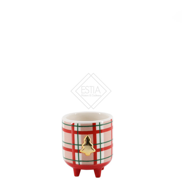 VASO PICCOLO SU PIEDINI SCOTTISH CHECK IN CERAMICA CREMA (6.8x6.2x7.4cm)