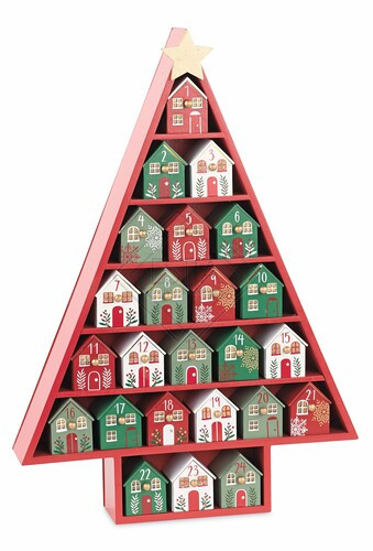 CALENDARIO DELL'AVVENTO CON CASETTE CON LED IN LEGNO (42xh.60cm)