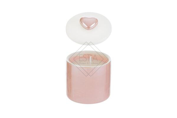 SCATOLA IN PORCELLANA ROSA CON CANDELA SOIA C/ASTUCCIO (6,5x6,5xh.7cm)