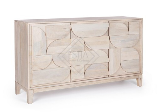 CREDENZA CON 3 ANTE IN LEGNO DI MANGO VERNICIATO CON DECAPATURA BIANCA (145a - 42b - 85h)