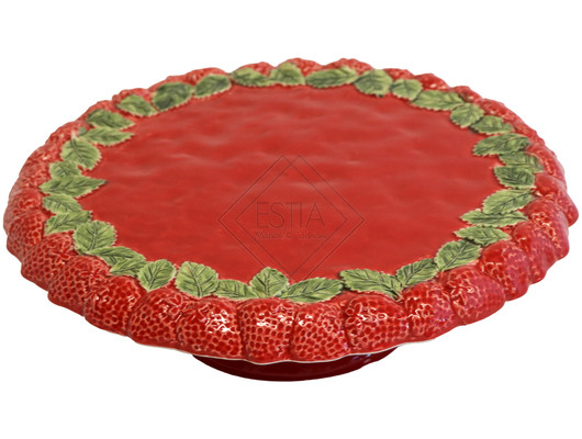 ALZATA CON PIEDE FRAGOLA IN CERAMICA ROSSA (diam.32-h.10cm)