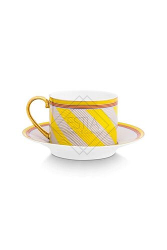 TAZZA DA CAPPUCCINO CON PIATTINO DECORO GIALLO IN PORCELLANA SOTTILE DI ALTA QUALITÃ -220ml
