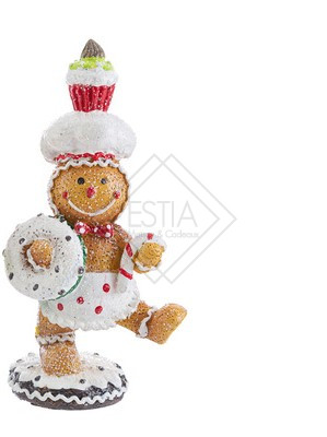 PUPAZZO BISCOTTO NATALIZIO CON CUPCAKE SUL CAPPELLO IN RESINA (8X5.5XH.16CM)