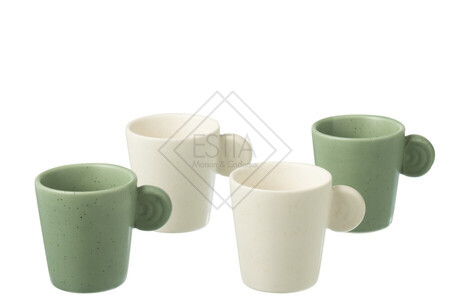 SET 4 TAZZINE DA CAFFE' IN CERAMICA VERDE/BIANCA (8x6x6,5cm)