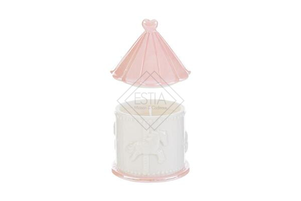 GIOSTRINA IN PORCELLANA ROSA CON CANDELA SOIA ALL&#039,INTERNO C/ASTUCCIO (8x8xh12cm)