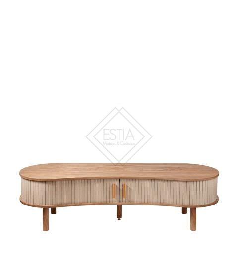MOBILE BASSO IN LEGNO CON DUE ANTE RIVESTITE IN TESSUTO (145x45xh.40cm)