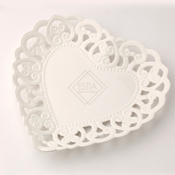 PIATTO CUORE PORCELLANA TRAFORATA 25CM BIANCO CON SCATOLA REGALO