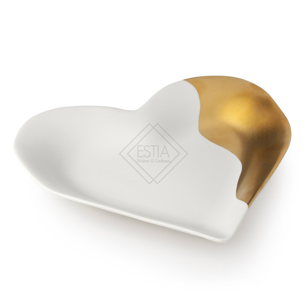 PIATTO CUORE PORCELLANA AVORIO 18CM CON DECORO ORO MATT SCATOLA REGALO