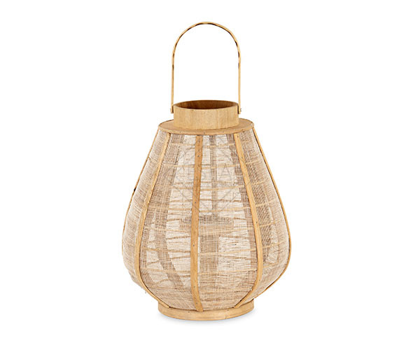 LANTERNA OVALE IN LINO SABBIA CON VETRO (Ã˜28x h.36cm)