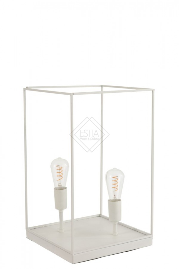 Lampada 2 Lampadine Rettangolare Quadro Metallo Bianco 30x30x51 cm