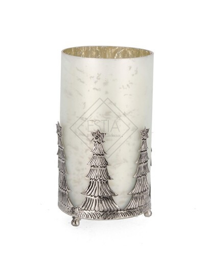 PORTA CANDELA IN VETRO BIANCO OPACO (h.18.5cm)
