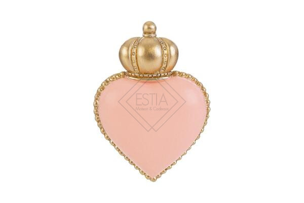 CALAMITA CUORE CON CORONA IN RESINA ROSA CON DETTAGLI IN ORO (4x5cm)