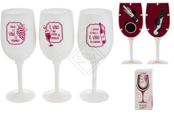 ACCESSORI 3PZ VINO IN CALICE IN METALLO BIANCO CON SCATOLINA IN CARTONE DECORATA
