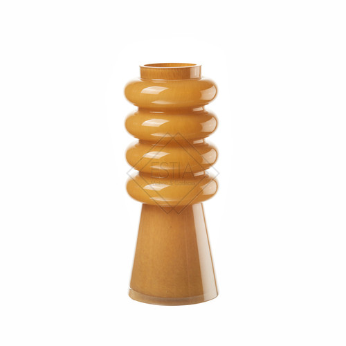VASO ALTO IN VETRO GIALLO OCRA DALLE LINEE ARROTONDATE (12x30cm)