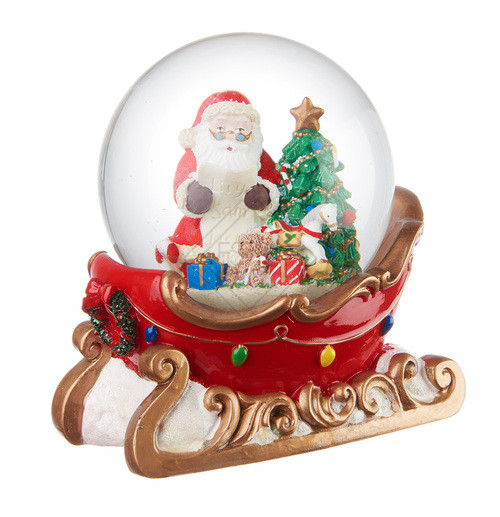 CARILLON IN MOVIMENTO CON SLITTA IN RESINA E BABBO NATALE IN WATERBALL (14x12xh.17cm)