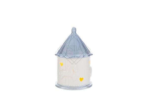 GIOSTRINA CON LED IN PORCELLANA CELESTE C/ASTUCCIO (8x8xh.12cm)