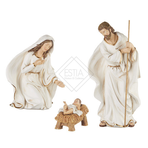 -MESSAGGIO AMORE- NATIVITA, 3 PEZZI IN RESINA BIANCA CON DETTAGLI ORO (h.38cm)