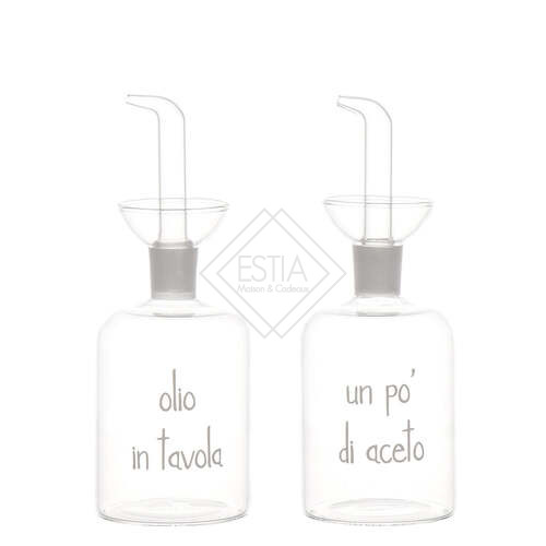 SET 2 BOTTIGLIE IN VETRO BOROSILICATO -OLIO IN TAVOLA- UNPO'DI ACETO- 7cmxh18cm (incluso beccuccio)-250ml