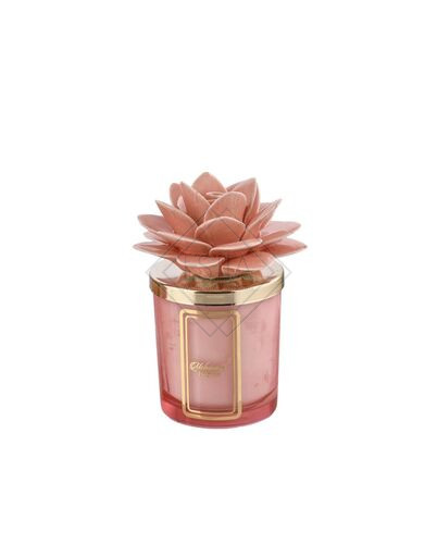 CANDELA PROFUMATA CON TAPPO GARDENIA IN CERAMICA DI CAPODIMONTE PESCA (200g)