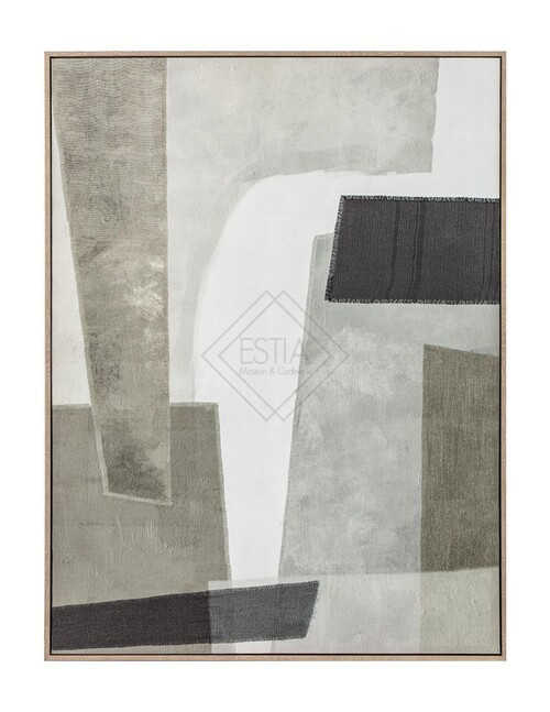 STAMPA SU TELA CON APPLICAZIONI DI DETTAGLI IN TESSUTO, STRUTTURA IN LEGNO DI PINO (76x3,8x100h)