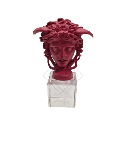 MEDUSA PICCOLA IN CERAMICA FRAGOLA SU BASE IN VETRO (3xh.8,5cm)