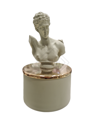 CANDELA ELI GRANDE TAPPO IN ORO CON BUSTO HERMES IN RESINA VERDE SALVIA (10,5xh.17cm)