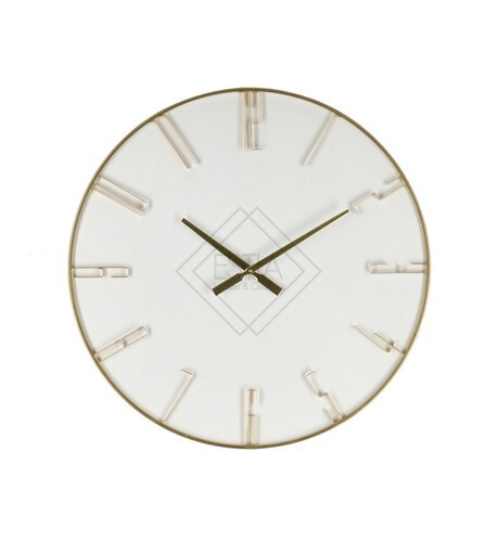 OROLOGIO DA PARETE IN LEGNO BIANCO CON CORNICE E NUMERI IN METALLO ORO (Ã˜60x5h)