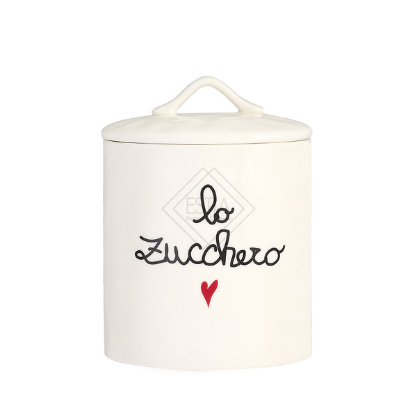 BARATTOLO ROTONDO IN GRES BIANCO CON SCRITTA 'LO ZUCCHERO' (12x17cm)