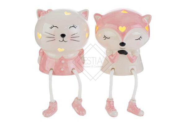 ANIMALETTO LED IN PORCELLANA ROSA-2 MODELLI ASSORTITI (9x8,5xh.10cm) C/SHOPPER 13694