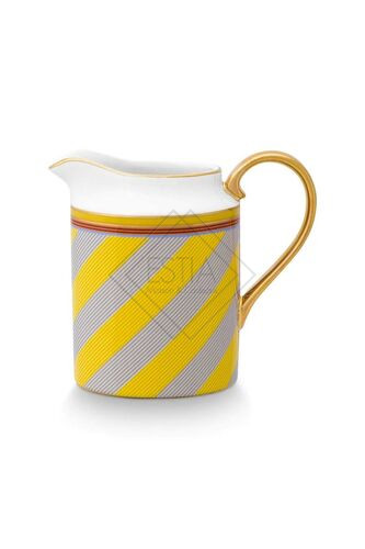 LATTIERA IN PORCELLANA SOTTILE DI ALTA QUALITÃ  IN GIALLO CON DECORI ORO-260ml