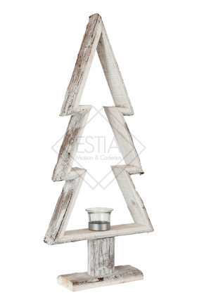 Porta T-Light Albero Di Natale Legno Marrone/Bianco 27X8X63