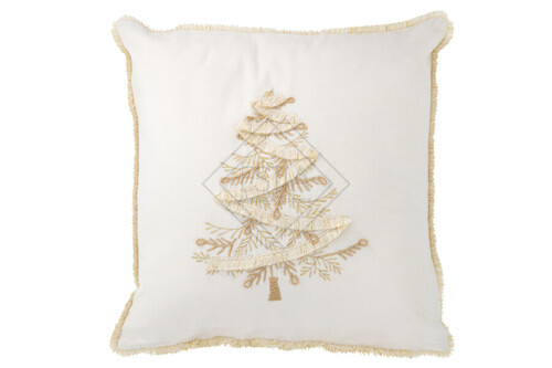 CUSCINO IN TESSUTO CON DECORO ALBERO DI NATALE BIANCO/ORO ( 45x45cm)