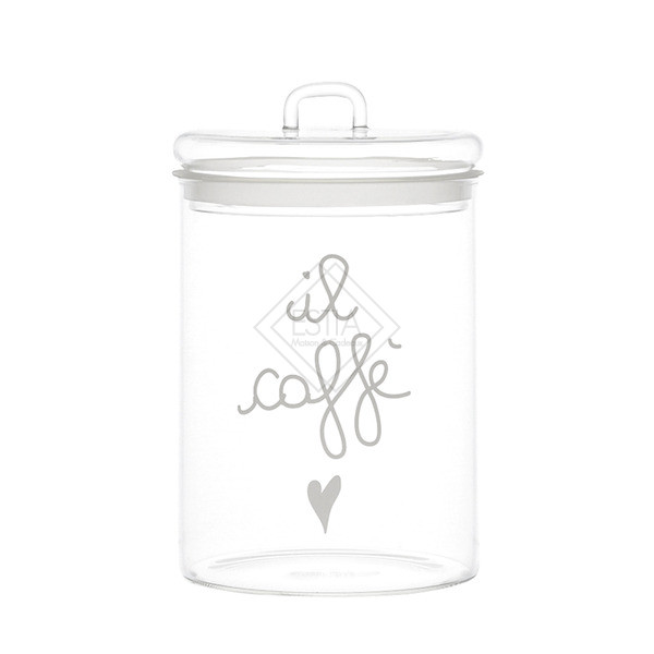 BARATTOLO IN VETRO BOROSILICATO CON SCRITTA ' IL CAFFE ' IN BIANCO SERIGRAFATA (d.12cm)