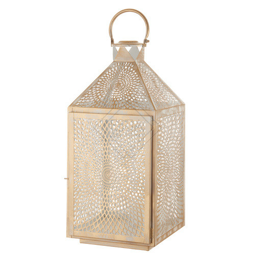 LANTERNA GRANDE TRAFORATA IN METALLO ARGENTO/ORO (25x26xh.54cm)