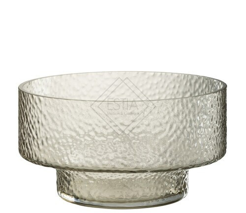 VASO BASSO CON BASE IN VETRO CON RILIEVO TRASPARANTE (28x28x15cm)