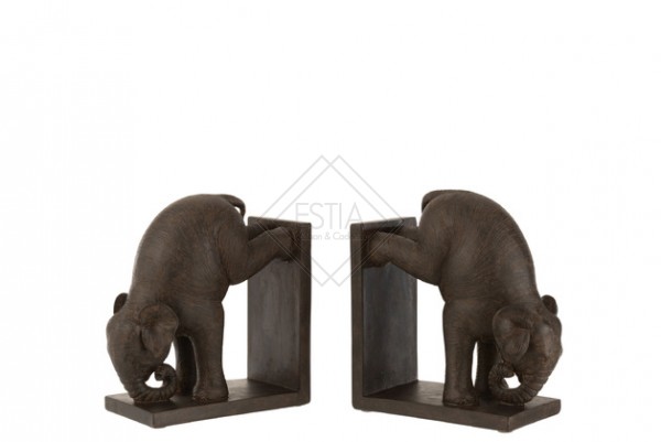 Set 2 Fermalibri Elefante Resa Marrone Scuro 21x10x23