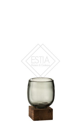 Vaso + Piede Alto Vetro/Legno Marrone Small/Grigio 10X10X14