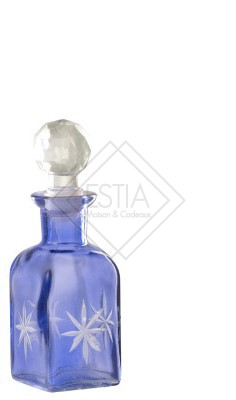 BOTTIGLIA DECORATIVA +TAPPO IN VETRO BLU (12x12x4,5cm)