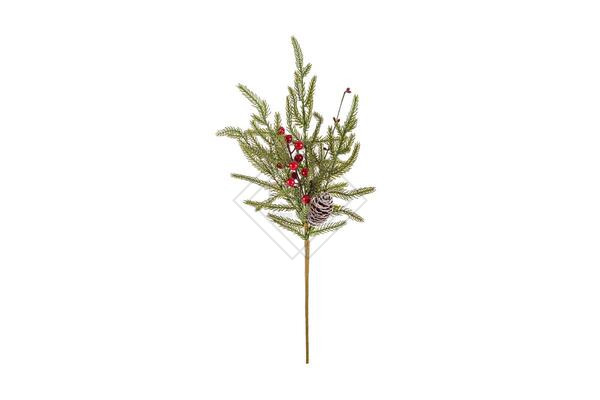 RAMETTO NATALIZIO IN PVC CON BACCHE ROSSE E PIGNA (51cm)