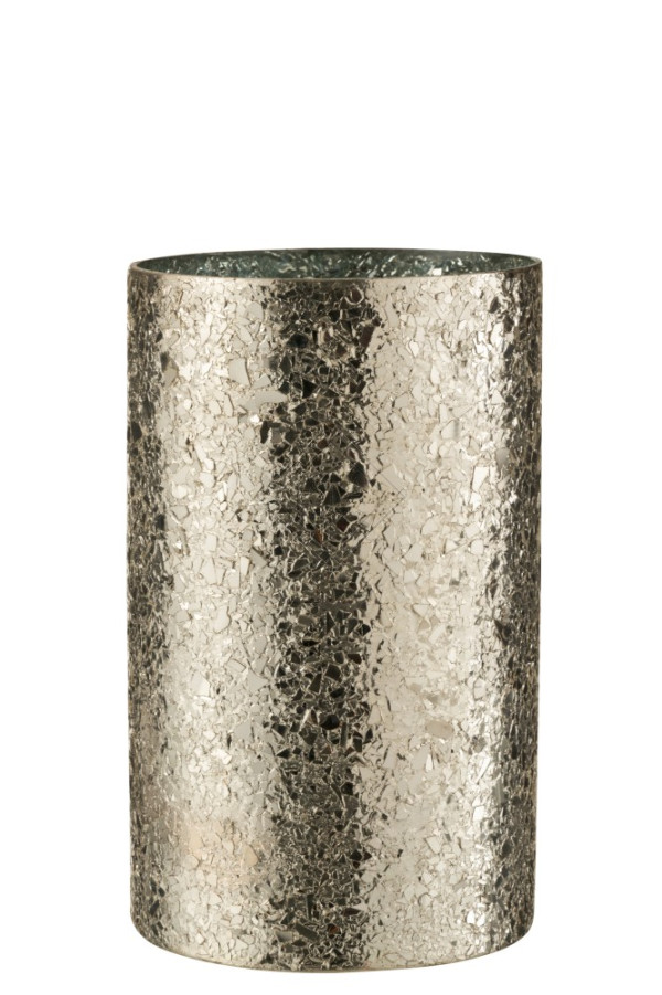 PORTA T-LIGHT SCHEGGIA VETRO ARGENTO 15.5X15.5X25CM