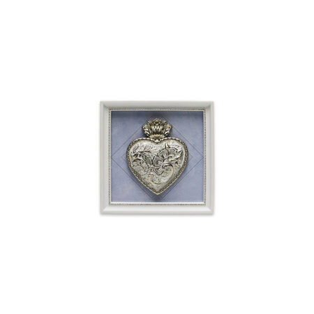 CORNICE QUADRATA IN LEGNO BIANCA CON SFONDO AZZURRO E CUORE SACRO (13x13cm)