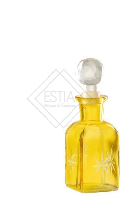 BOTTIGLIA DECORATIVA +TAPPO IN VETRO GIALLO (12x12x4,5cm)
