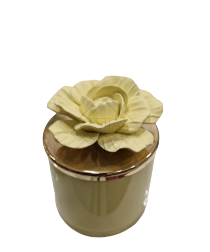 CANDELA ELI PICCOLA LIMONE CON TAPPO ORO E FIORE IN CERAMICA LIMONE (7xh.9,5cm)