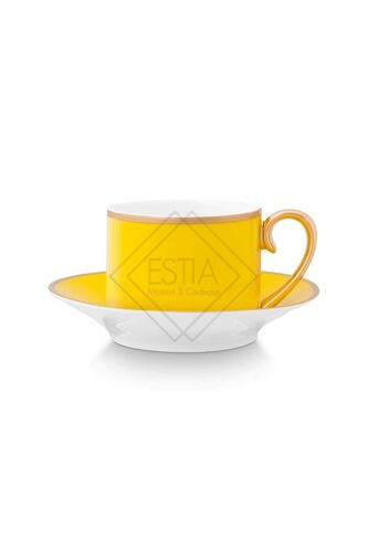 TAZZINA DA CAFFÃ¨ ESPRESSO IN PORCELLANA SOTTILE DI ALTISSIMA QUALITÃ  IN GIALLO CON DETTAGLI ORO-120ml