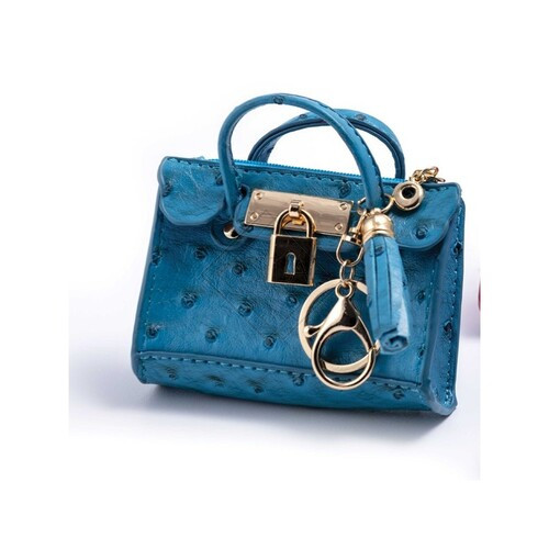 PORTACHIAVI BORSETTA IN PELLE CON NAPPA BLU (diam.9,5cm)-CLISPBAG- MH847