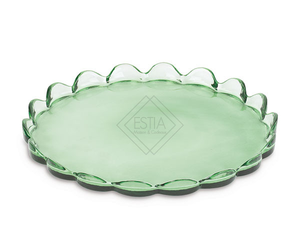 VASSOIO ROTONDO CON BORDO IN VETRO VERDE (d.25cm)
