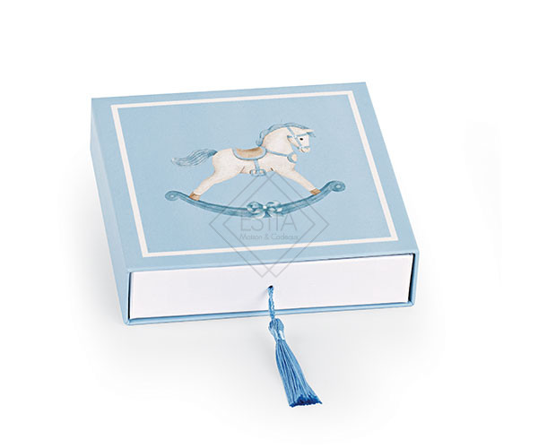 SCATOLA CAVALLINO AZZURRO CON NAPPA+INSERTO (12x12x4cm)