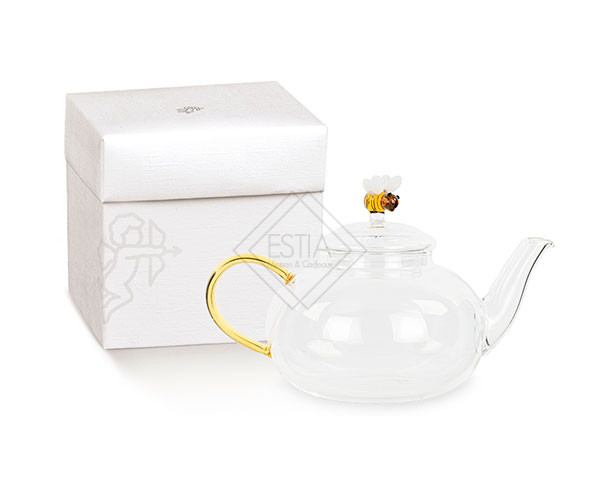 TEIERA IN PORCELLANA LUCIDA BIANCA CON DECORO APE (550ml-18xh.11cm)- CON SCATOLA