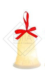 APPENDINO CAMPANA IN PORCELLANA BIANCA CON LED DECORO VILLAGGIO DI BABBO NATALE (10,5Ã—10,5xh.13,5cm)