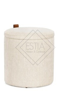 POUF CONTENITORE KATIA IN TESSUTO NATURALE CON MANIGLIA IN SIMILPELLE (Ã˜34.5a - 36h)